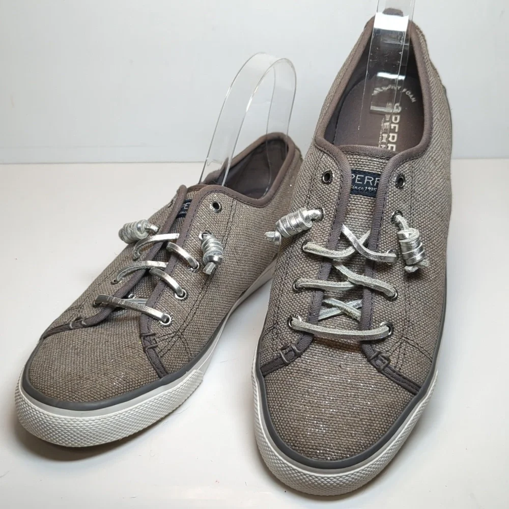 Sperry Top Sider Seacoast grey and silver metallic boat shoe woman's size 10